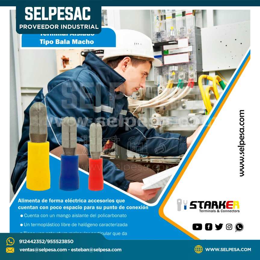 STARKER TERMINAL AISLADO TIPO BALA MACHO AMARILLO CABLE 12-10AWG