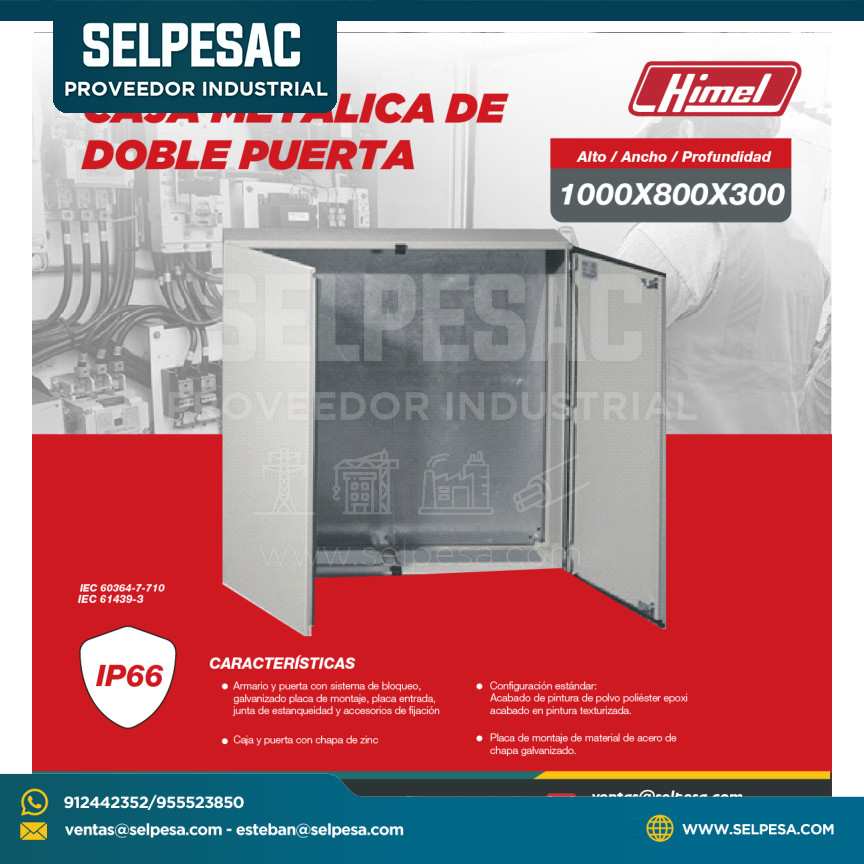 HIMEL - CAJA METÁLICA DE DOBLE PUERTA 1000X800X300 IP66
