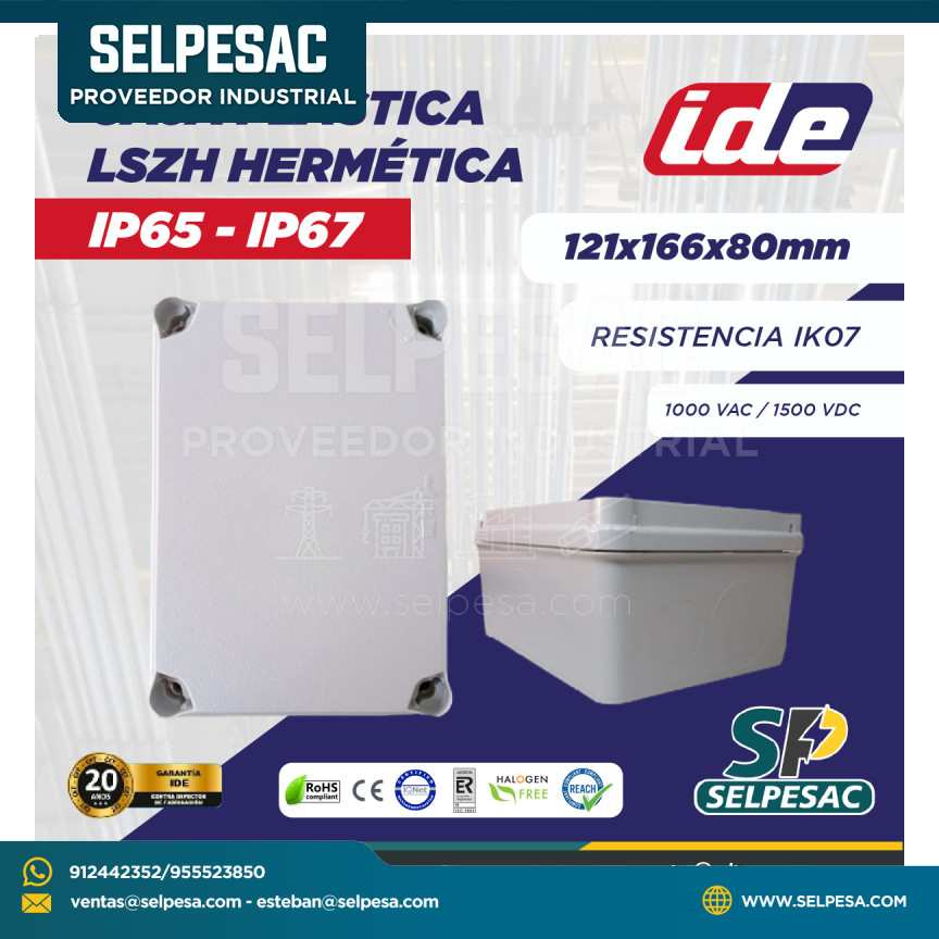 IDE ELECTRIC - CAJA PLÁSTICA LSZH HERMÉTICA IP65 - IP67 121x166x80MM