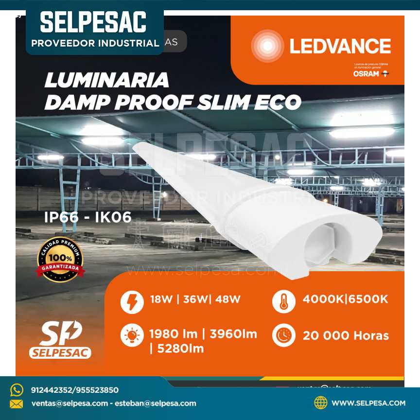 LEDVANCE - LUMINARIA LED DAMP PROOF SLIM ECO IP66 4000K/6500K