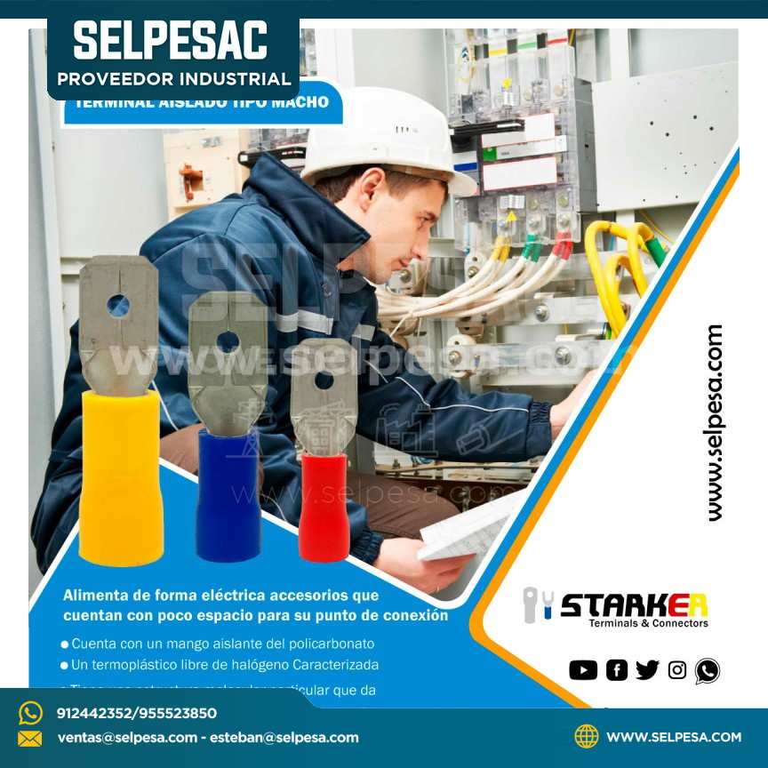 STARKER TERMINAL AISLADO TIPO MACHO AZUL CABLE 16-14AWG