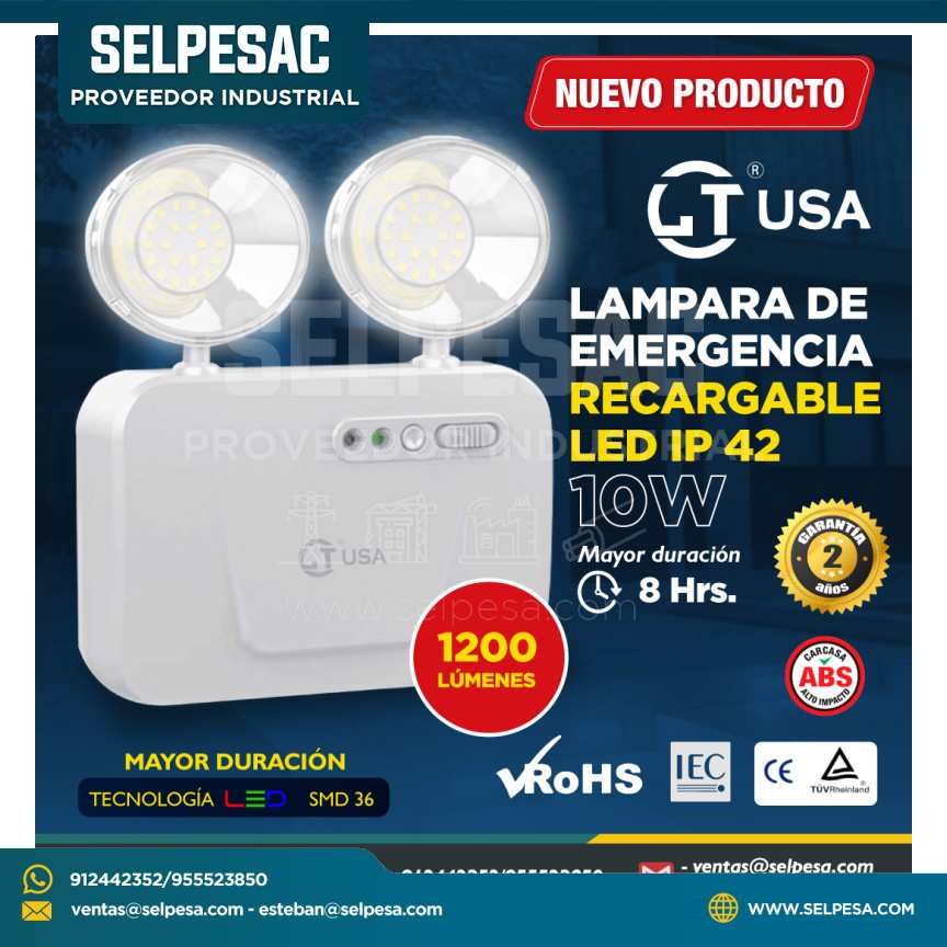 LTUSA - LAMPARA DE EMERGENCIA RECARGABLE 10W 1200LUM IP42