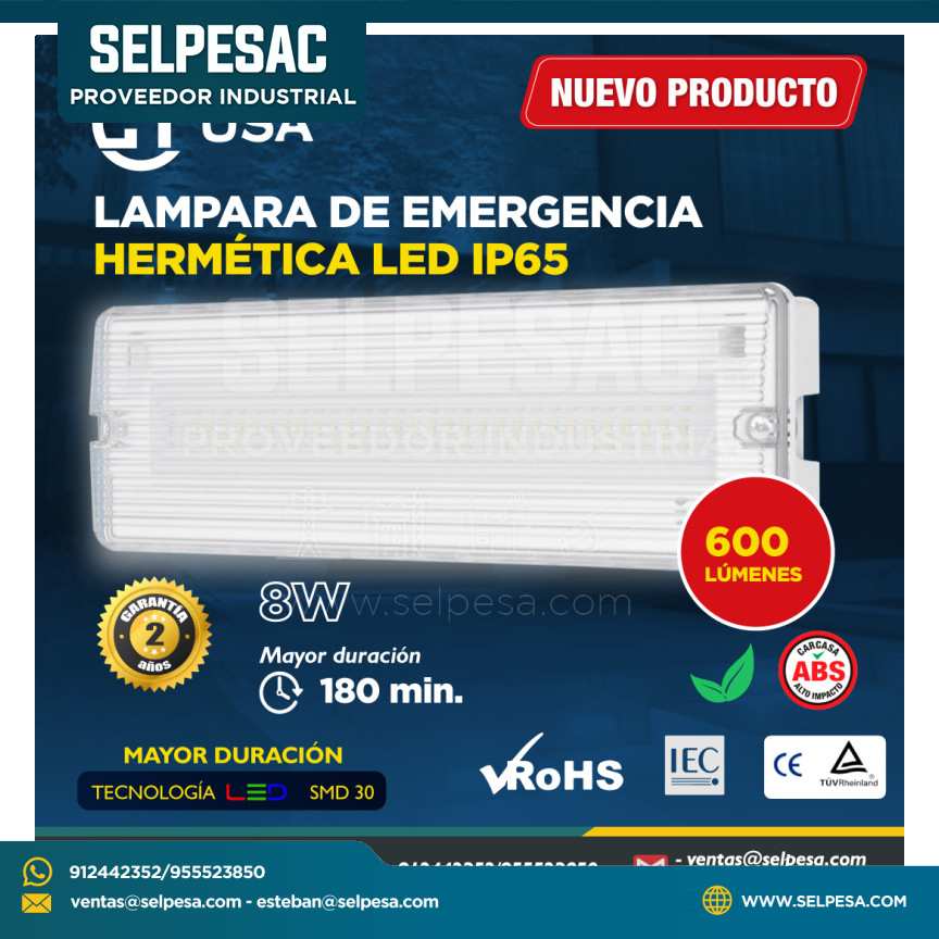 LTUSA - LAMPARAS DE EMERGENCIA HRMÉTICA 8W IP65 600LUM