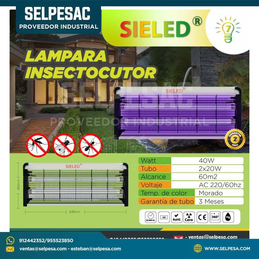 SIELED - LAMPARA INSECTOCUTOR TIPO BARRA 40W AC 220/60HZ - ALCANCE 60M2