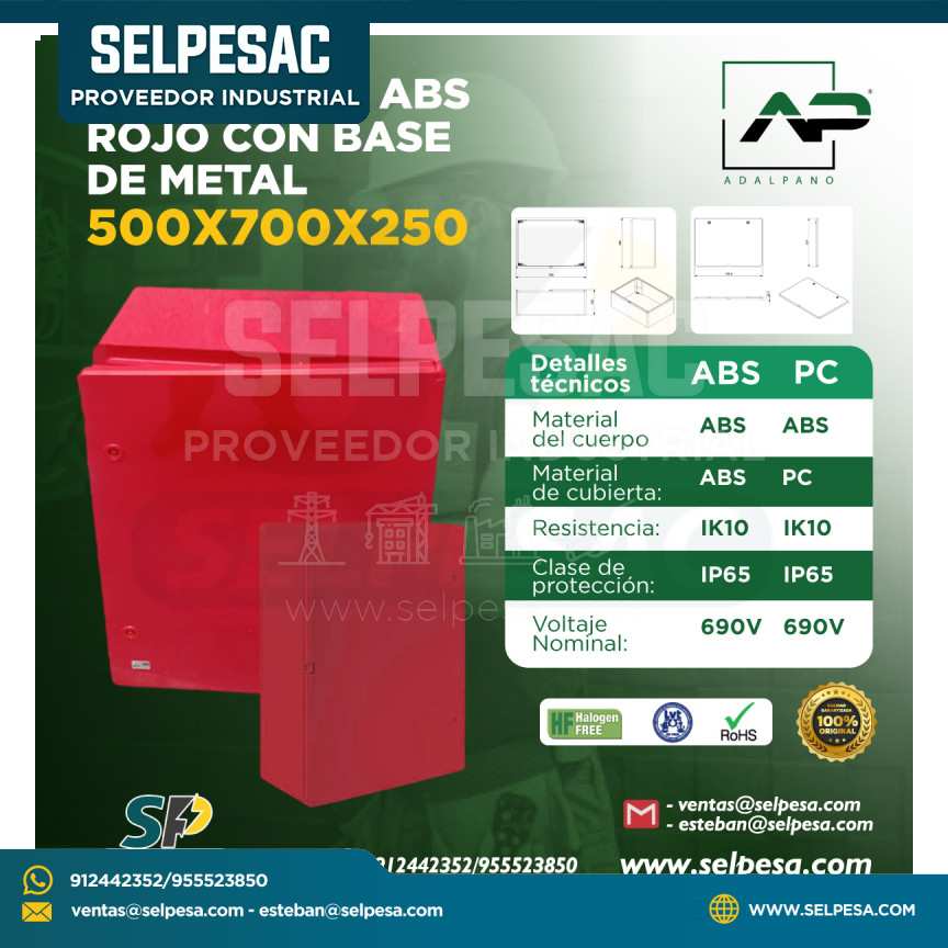 ADALPANO - TABLERO ABS ROJO CON BASE DE METAL 500X600X220 IP65