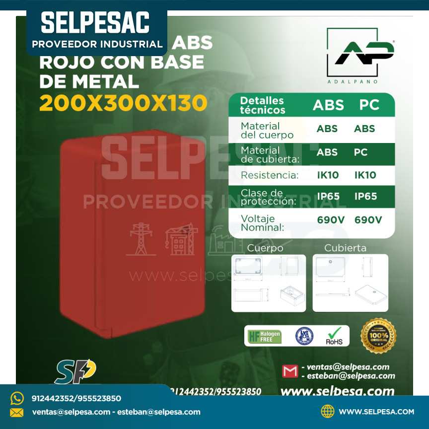 ADALPANO - TABLERO ABS ROJO CON BASE DE METAL 200X300X130 IP65