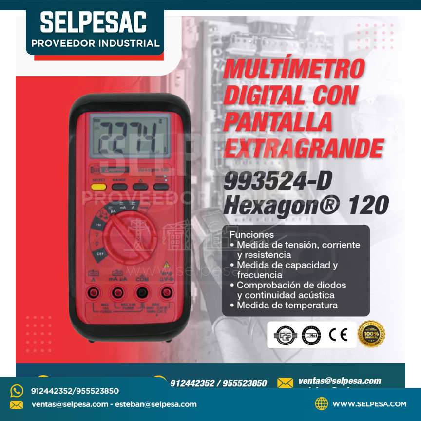 BEHA AMPROBE - MULTIMETRODE DIGITAL CON PANTALLA EXTRAGRABDE 993524-D HEXAGON 120