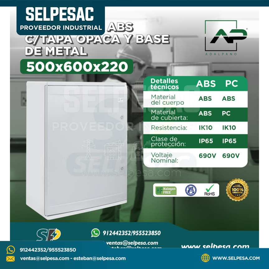 ADALPANO - TABLERO ABS CON TAPA OPACA Y BASE DE METAL 500x600x220