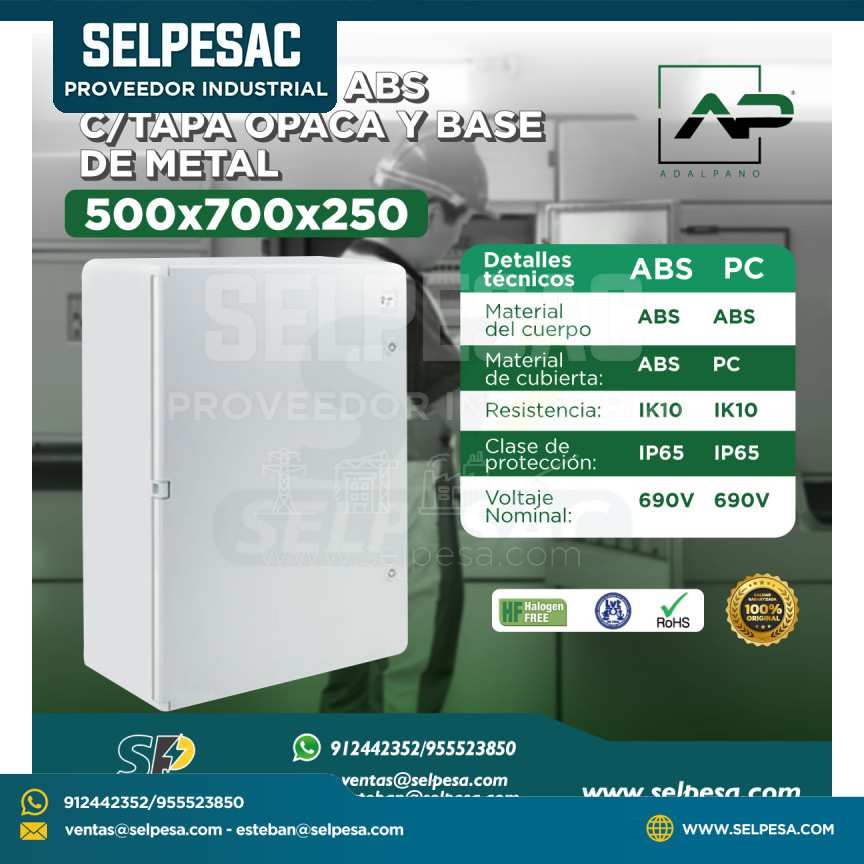 ADALPANO - TABLERO ABS CON TAPA OPACA Y BASE DE METAL 500x700x250