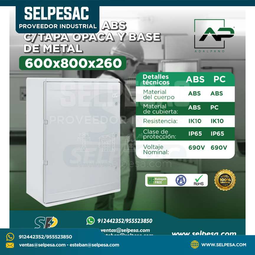 ADALPANO - TABLERO ABS CON TAPA OPACA Y BASE DE METAL 600x800x260