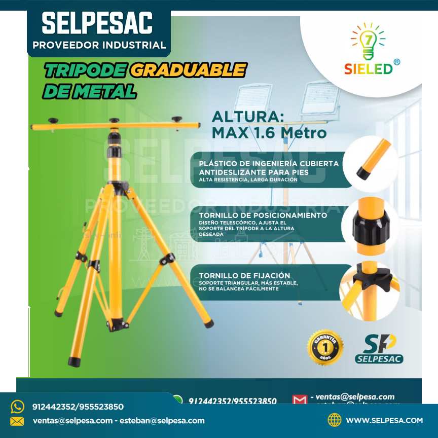 SIELED - SOPORTE TRIPODE GRADUABLE DE METAL DE 1.6 METROS PARA REFLECTORES
