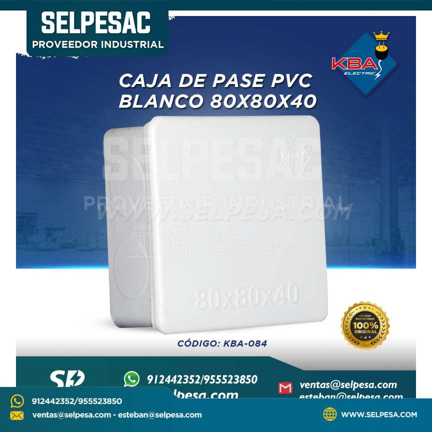 KBA -  CAJA DE PASE PVC BLANCO 80X80X40 KBA-084