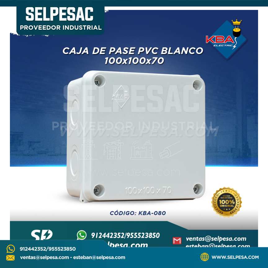 KBA - CAJA DE PASE PVC BLANCO 100X100X70 (4´´x4´´x2´´) KBA-080