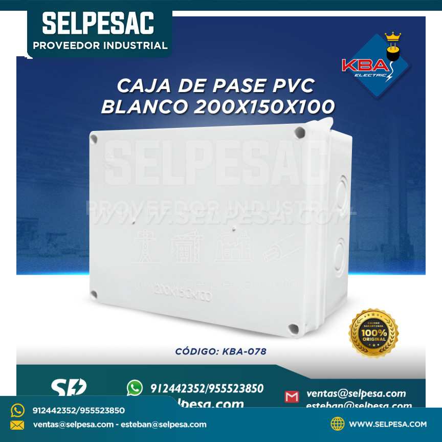 KBA - CAJA DE PASE PVC BLANCO 200X150X100 (8´´X10´´X4´´) KBA-078