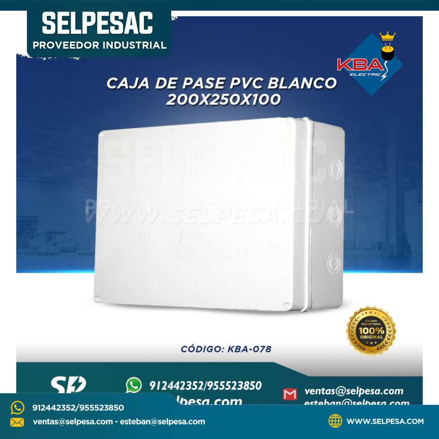 KBA - CAJA DE PASE PVC BLANCO 200X250X100 (8´´x8´´x3´´) KBA-078