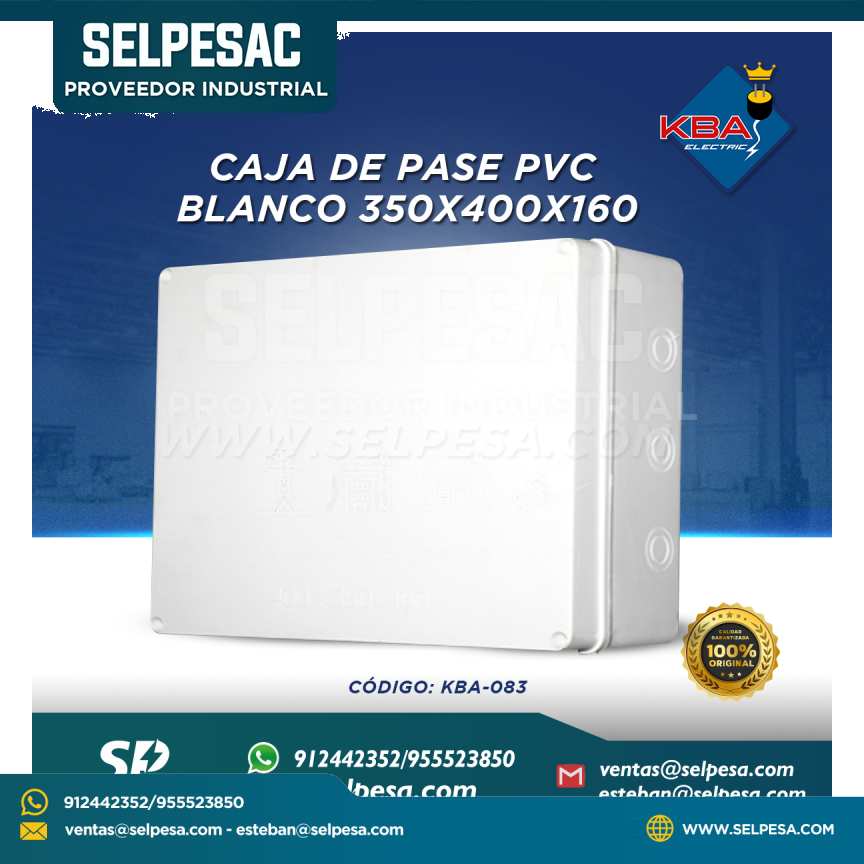 KBA - CAJA DE PASE PVC BLANCO 350X400X160 (14´´x16´´x6´´) KBA-083