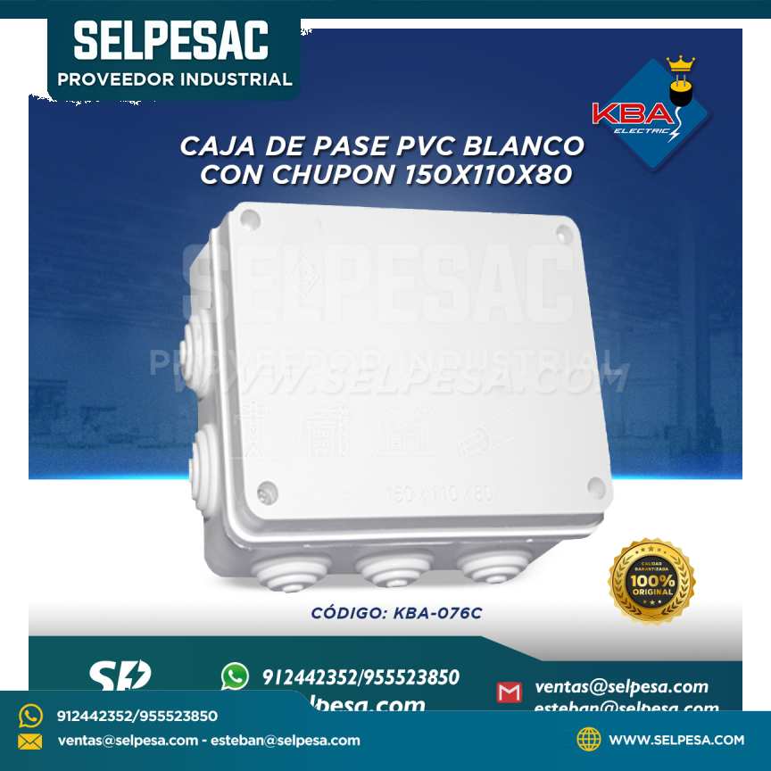 KBA - CAJA DE PASE PVC BLANCO CON CHUPON 150X110X80 (6´´x4´´x2´´) KBA-076C