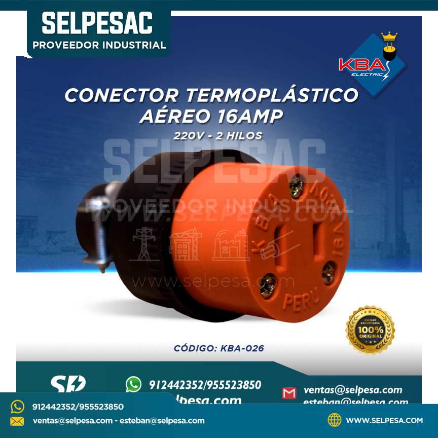 KBA - CONECTOR TERMOPLÁSTICO AÉREO 16AMP 220V 2HILOS KBA-026