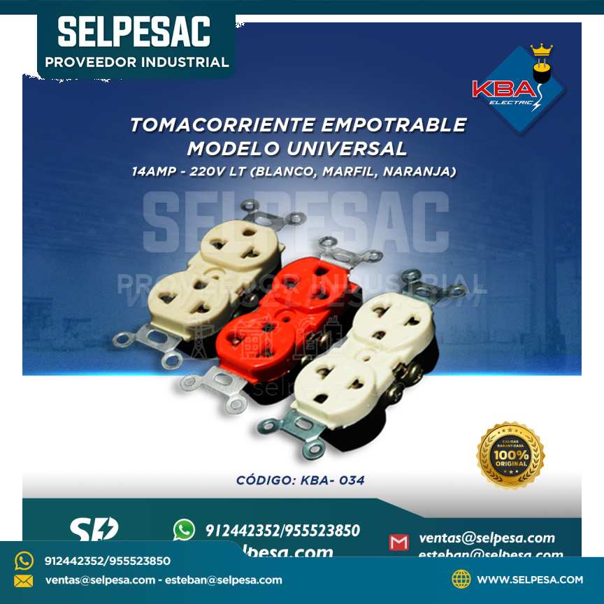 KBA - TOMACORRIENTE EMPOTRABLE MODELO UNIVERSAL 16AMP 220V L-T KBA-034
