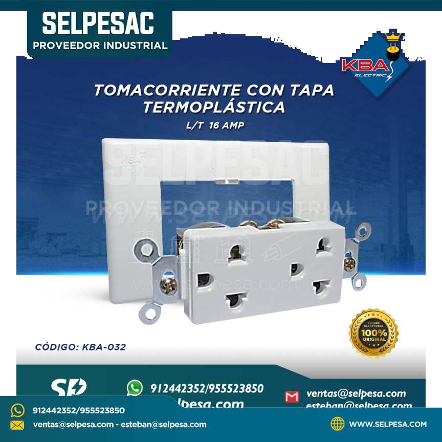KBA - TOMACORRIENTE CON TAPA TERMOPLÁSTICA L-T 16 AMP KBA-032