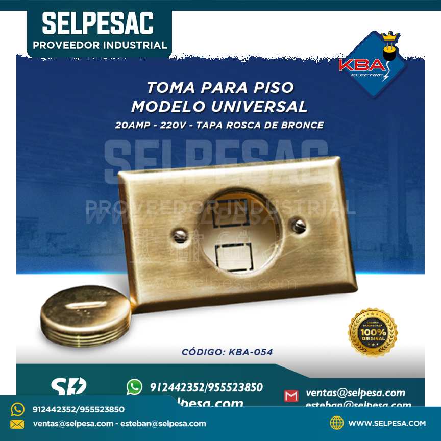 KBA - TOMA PARA PISO MODELO UNIVERSAL 20AMP 220V TAPA ROSCA DE BRONCE KBA-054