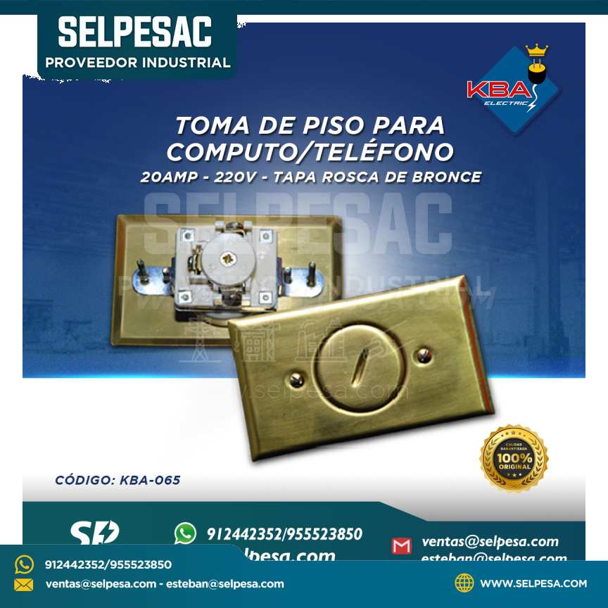 KBA - TOMA DE PISO PARA COMPUTO-TELÉFONO 20AMP 220V TAPA ROSCA DE BRONCE KBA-065