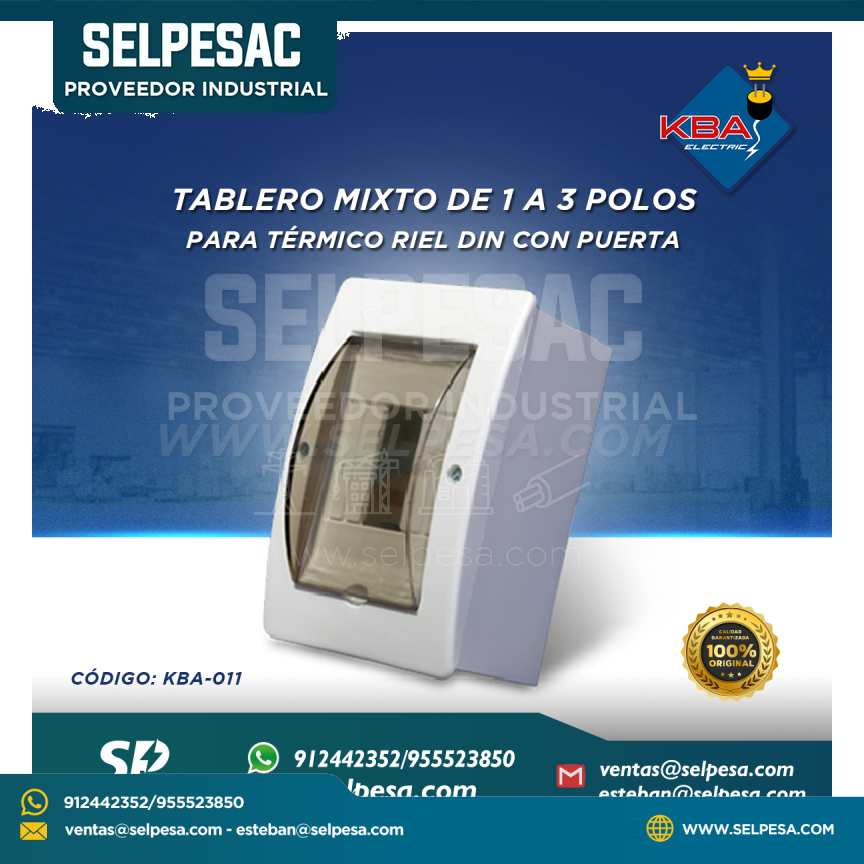 KBA - TABLERO MIXTO DE 1 A 3 POLOS PARA TÉRMICOS RIEL DIN CON PUERTA KBA-011