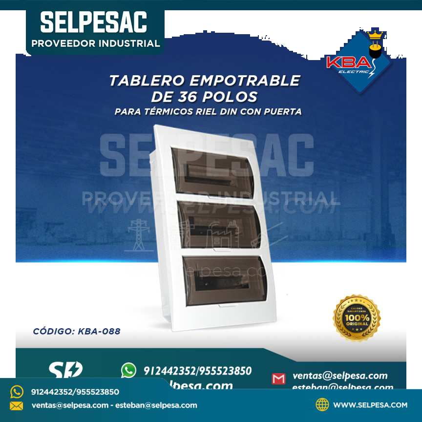 KBA - TABLERO EMPOTRBALE DE 36 POLOS PARA TÉRMICOS RIEL DIN CON PUERTA KBA-088