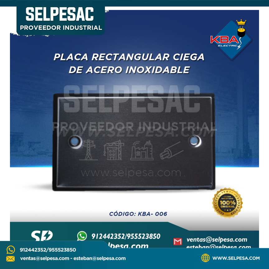 KBA - PLACA RECTANGULAR CIEGA DE ACERO INOXIDABLE COLOR NEGRO KBA-006