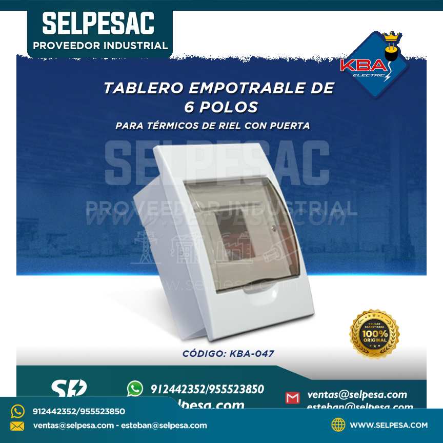 KBA - TABLERO EMPOTRBALE DE 6  POLOS PARA TÉRMICOS RIEL DIN CON PUERTA KBA-047