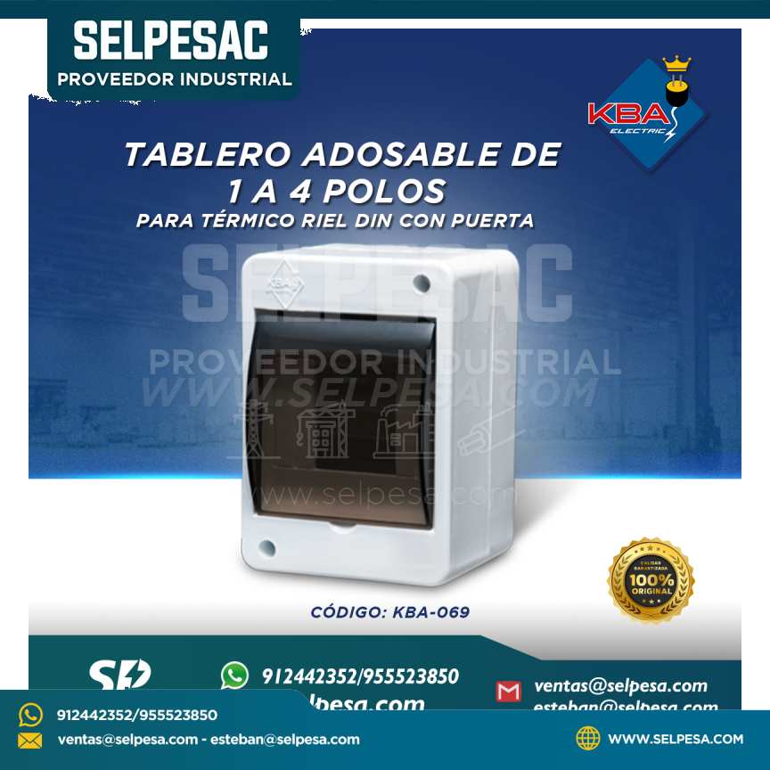 KBA - TABLERO ADOSABLE DE 1 A 4 POLOS PARA TÉRMICOS RIEL DIN CON PUERTA KBA-069