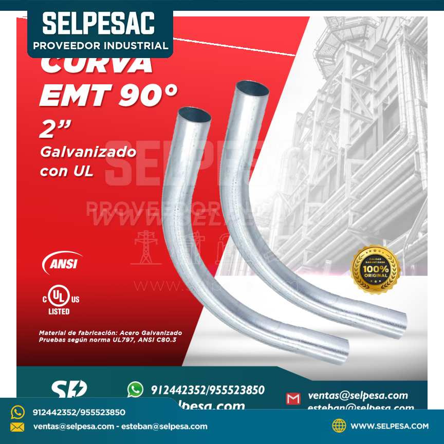 NAVIA CONDUIT - CURVA EMT 90° 2´´ ACERO GALVANIZADO CON UL ANSI