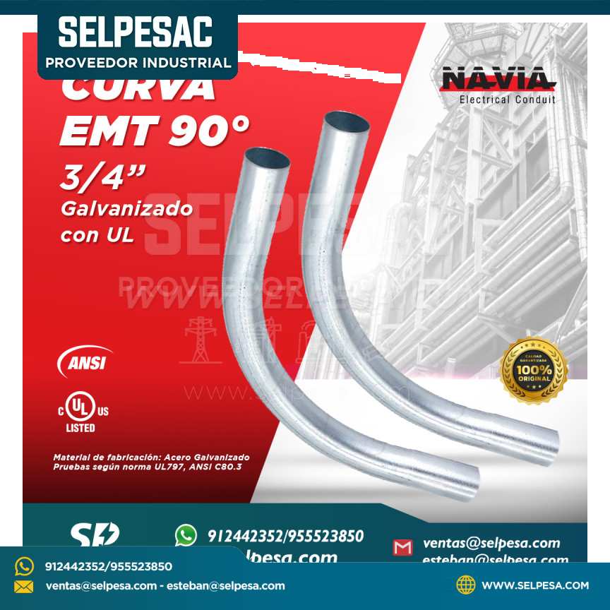 NAVIA CONDUIT - CURVA EMT 90° 3/4´´ ACERO GALVANIZADO CON UL ANSI
