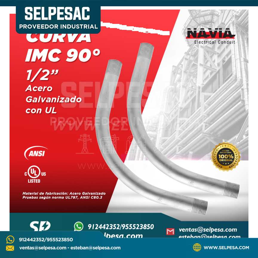 NAVIA CONDUIT - CURVA IMC 90° 12´´ ACERO GALVANIZADO CON UL ANSI