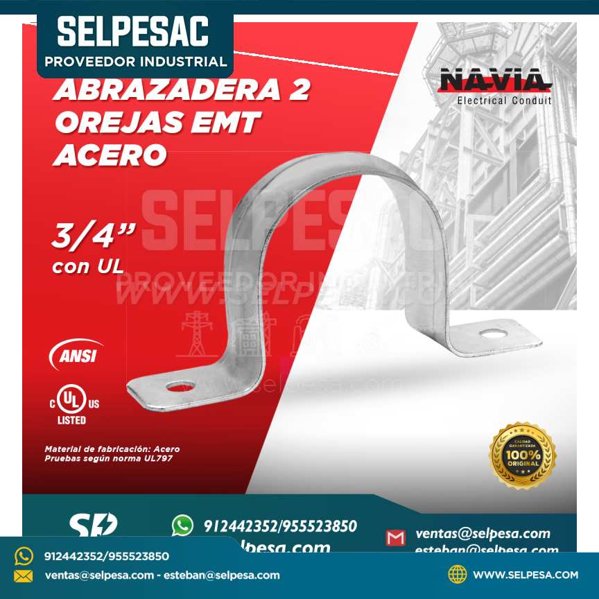 NAVIA CONDUIT - ABRAZADERA 2 OREJAS EMT DE ACERO 3/4´´ CON UL