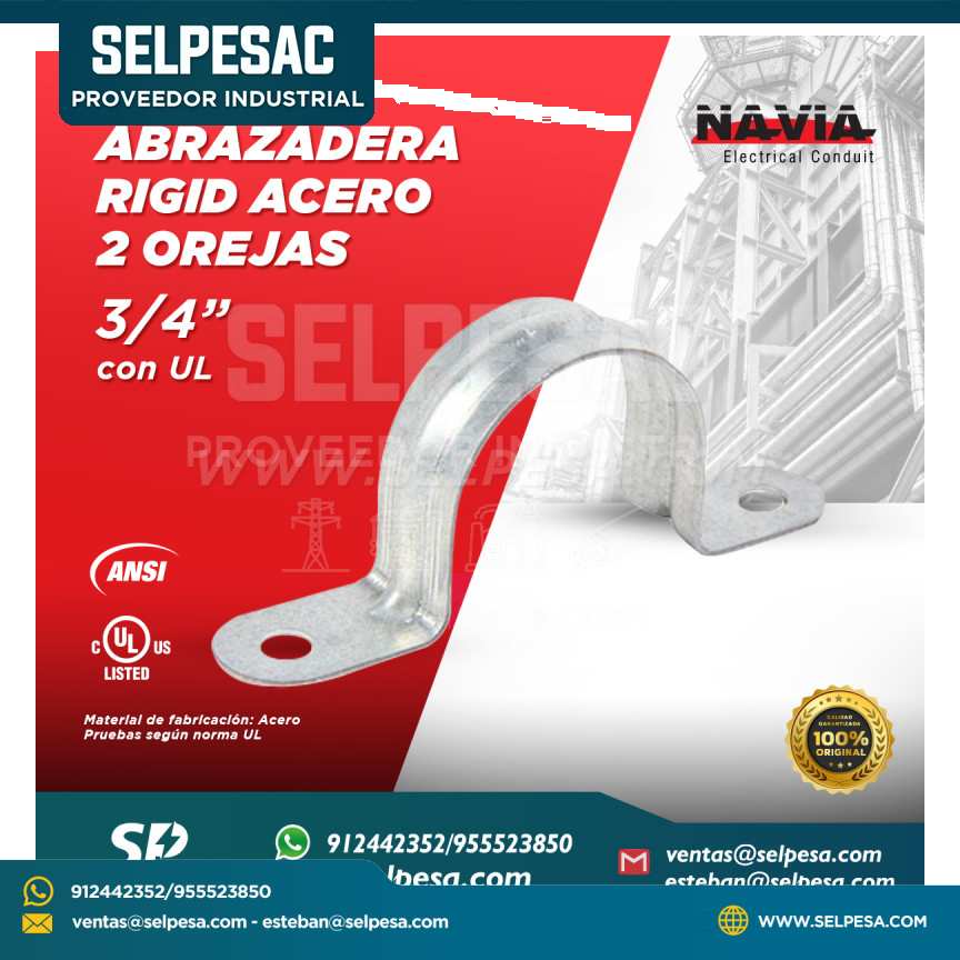 NAVIA CONDUIT - ABRAZADERA RIGID DE ACERO 2 OREJAS 3/4´´ CON UL