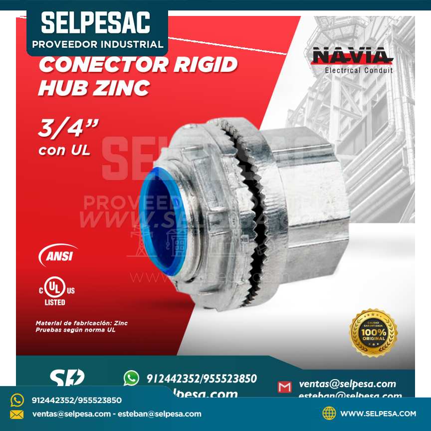NAVIA CONDUIT - CONECTOR RIGID HUB ZINC 3/4´´ CON UL