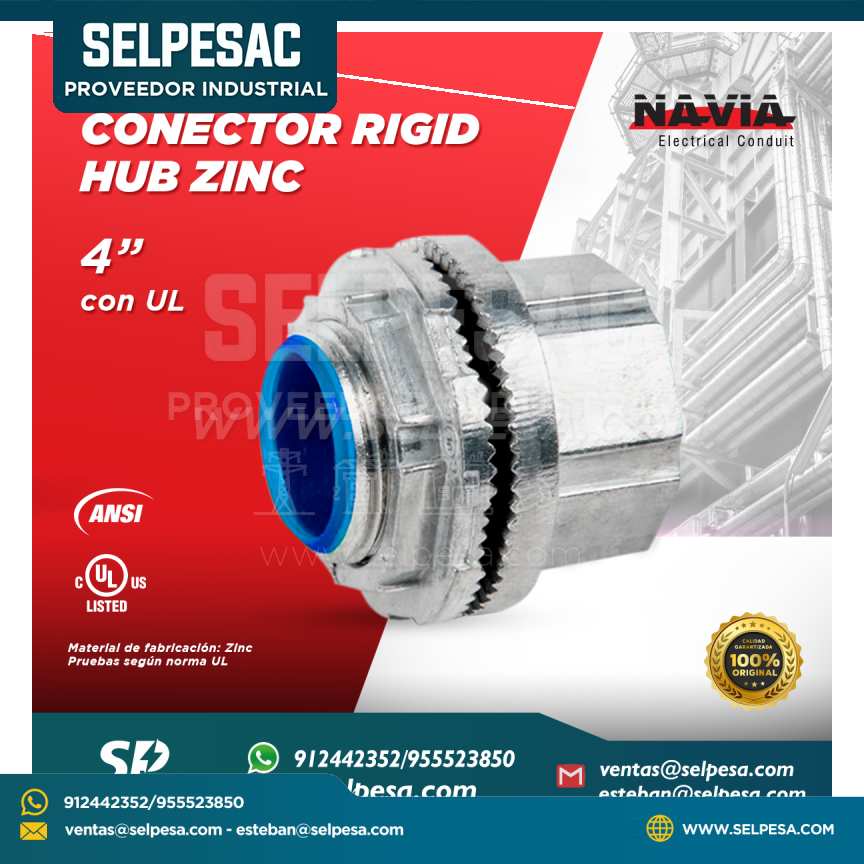 NAVIA CONDUIT - CONECTOR RIGID HUB ZINC HERMÉTICO 4´´ CON UL