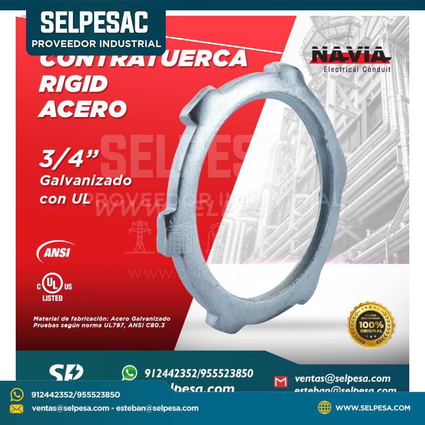 NAVIA CONDUIT - CONTRATUERCA RIGID 3/4´´ ACERO GALVANIZADO CON UL
