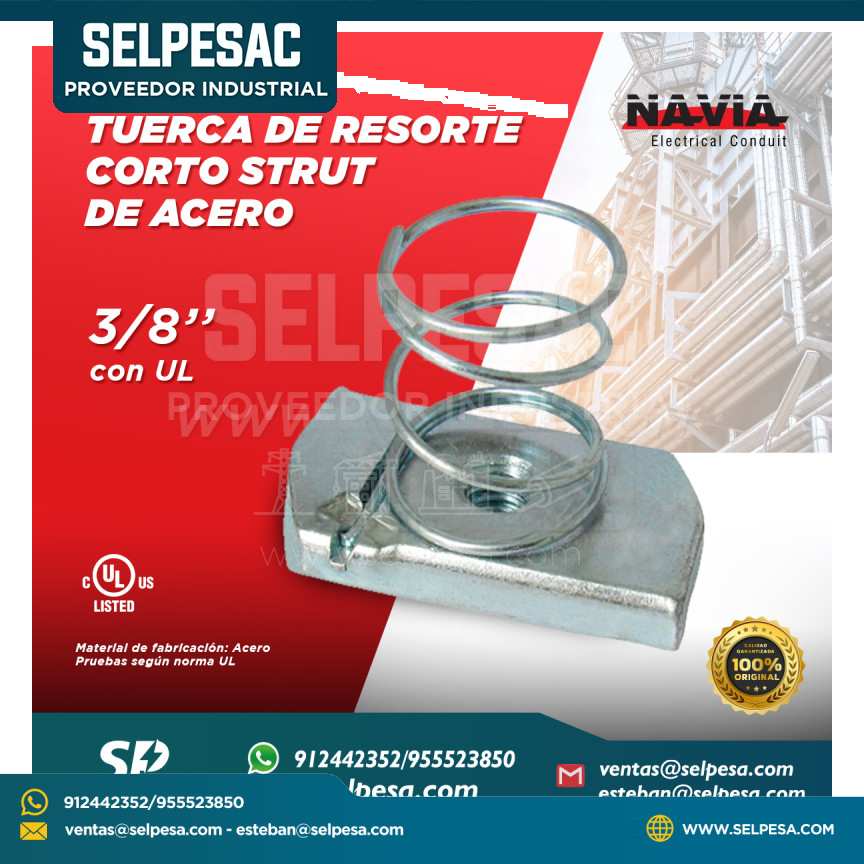 NAVIA CONDUIT - TUERCA DE RESORTE CORTO STRUT DE ACERO 3/8´´ CON UL
