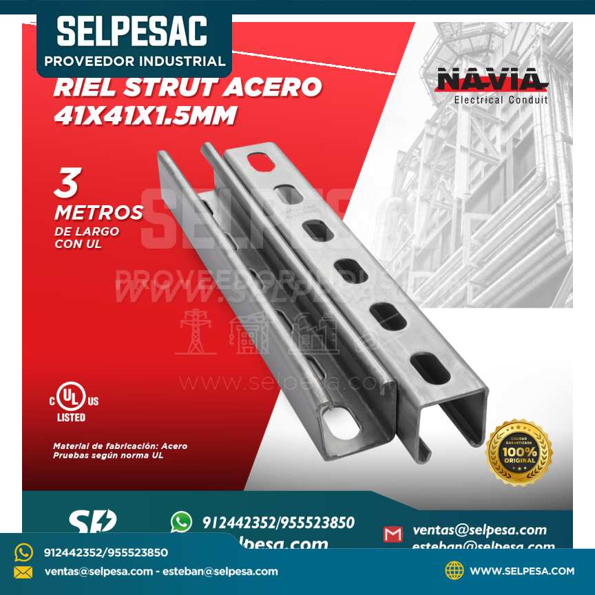 NAVIA CONDUIT - RIEL STRUT ACERO 41X41X1.5MM 3 METROS CON UL