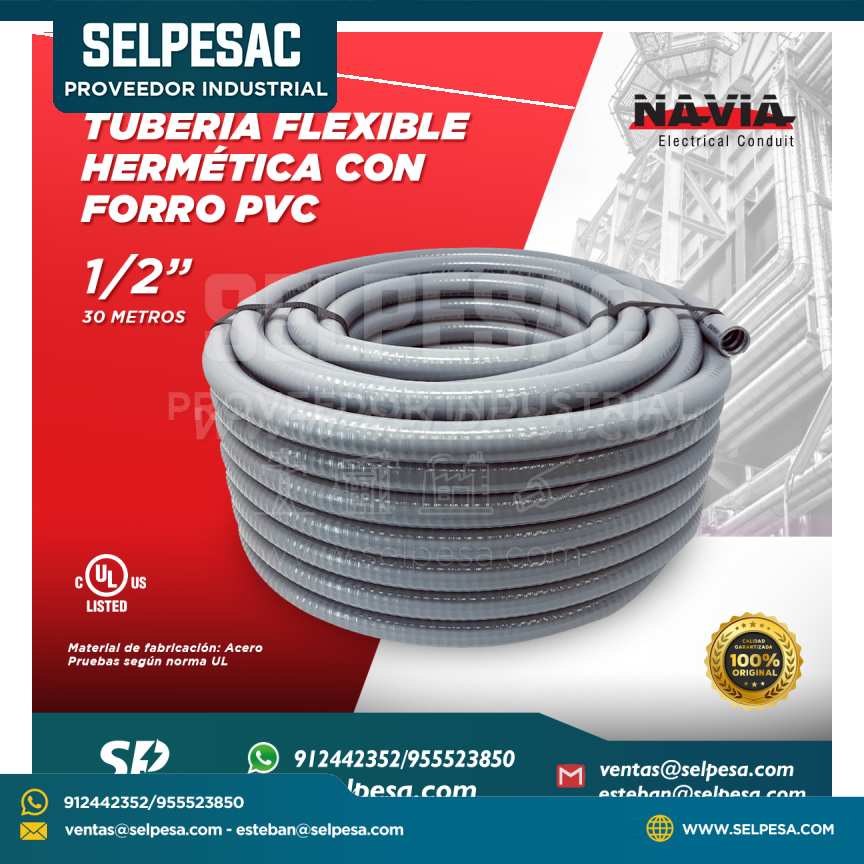 NAVIA CONDUIT - TUBERÍA FLEXIBLE HERMÉTICA CON FORRO PVC 1/2´´ 30 MTS CON UL