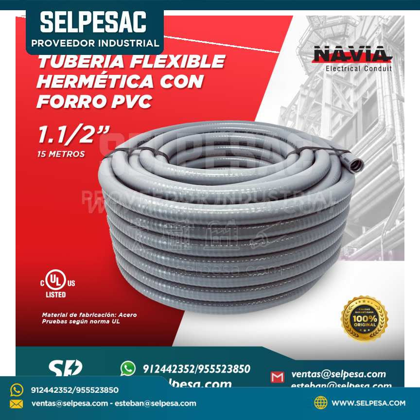 NAVIA CONDUIT - TUBERÍA FLEXIBLE HERMÉTICA CON FORRO PVC 1.1/2´´ 30 MTS CON UL