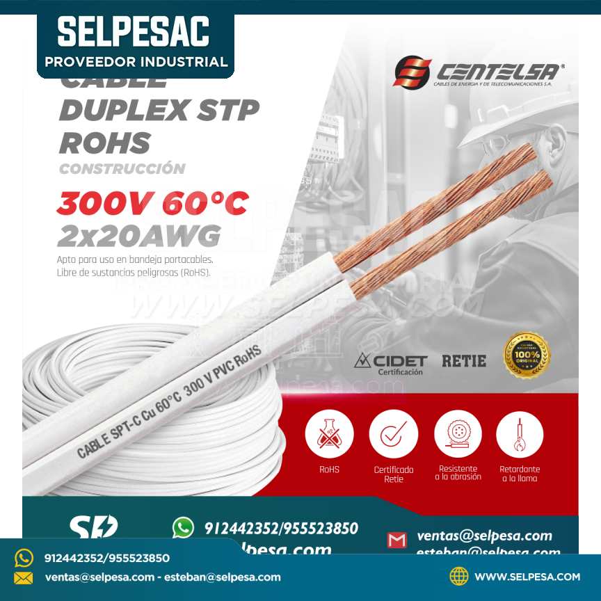 CENTELSA - CABLE DUPLEX STP ROHS 300V 60°C 2X20AWG