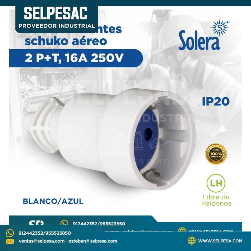 SOLERA - TOMACORRIENTE SCHUKO AÉREO 2P+T, 16A 250V
