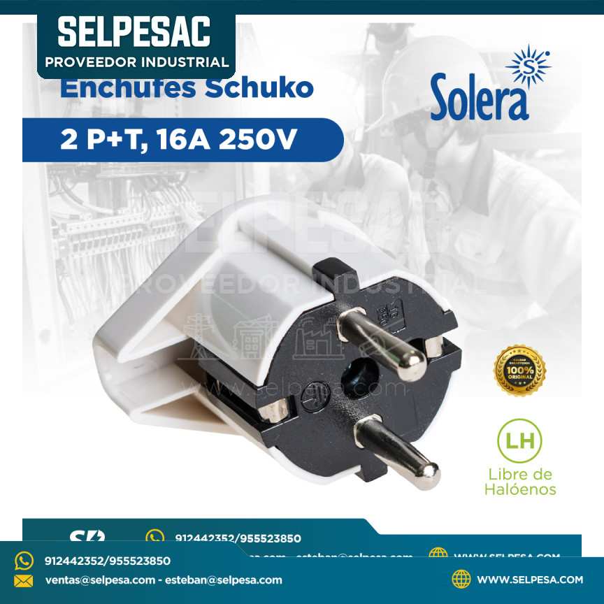SOLERA - ENCHUFE SCHUKO 2P+T, 16A 250V BLANCO LIBRE DE HALÓGENO