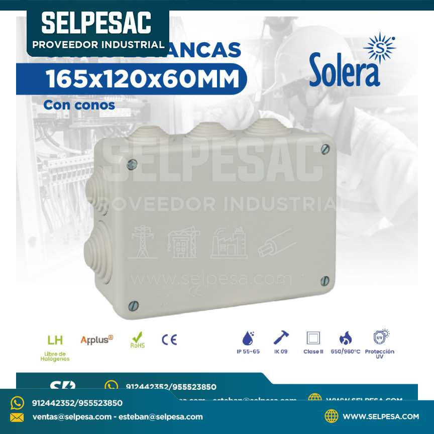 SOLERA - CAJAS DE PASE 165X120X60MM CON CONOS IP55 ROHS LIBRE DE HALÓGENO