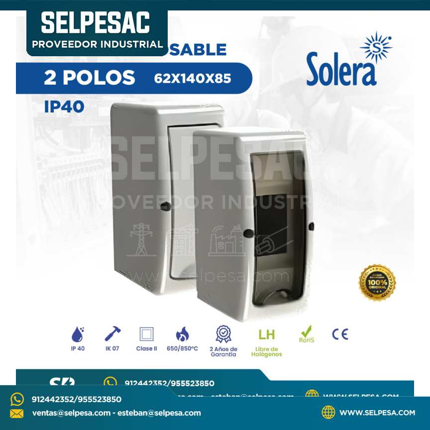 SOLERA - TABLERO ADOSABLE TERMOPLÁSTICO 2 POLOS 62X140X85 IP40