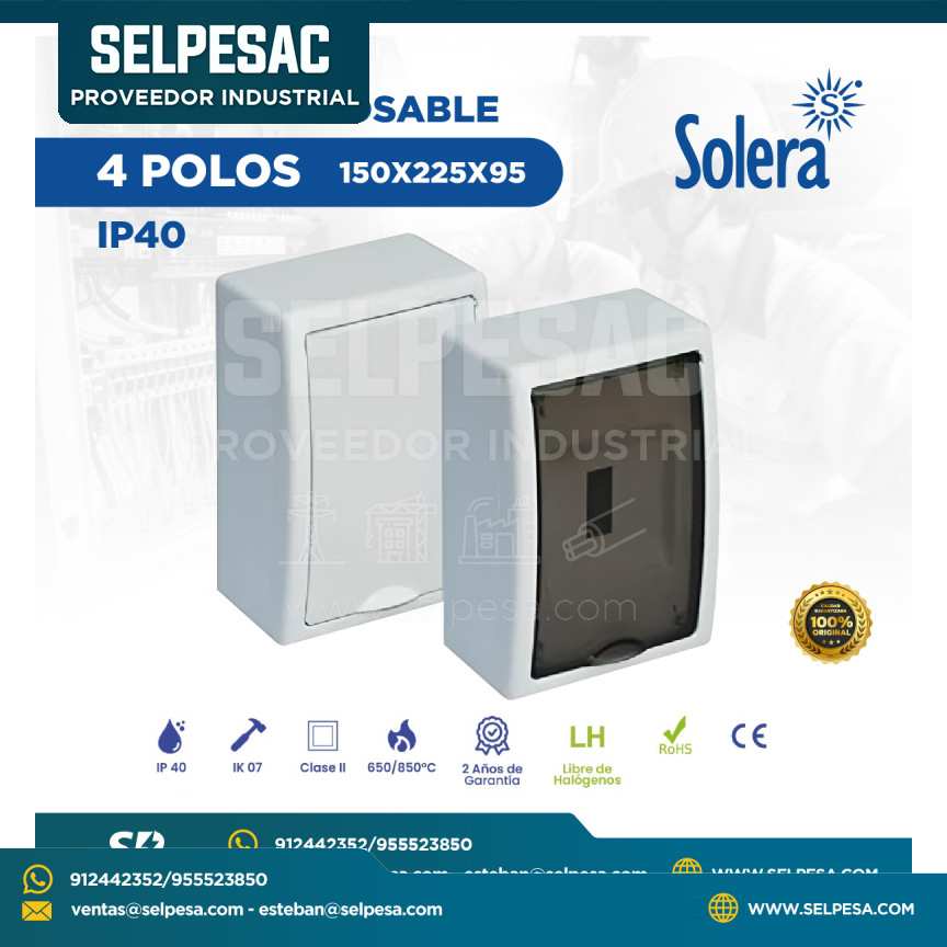 SOLERA - TABLERO ADOSABLE TERMOPLÁSTICO 4 POLOS 15X225X95 IP40