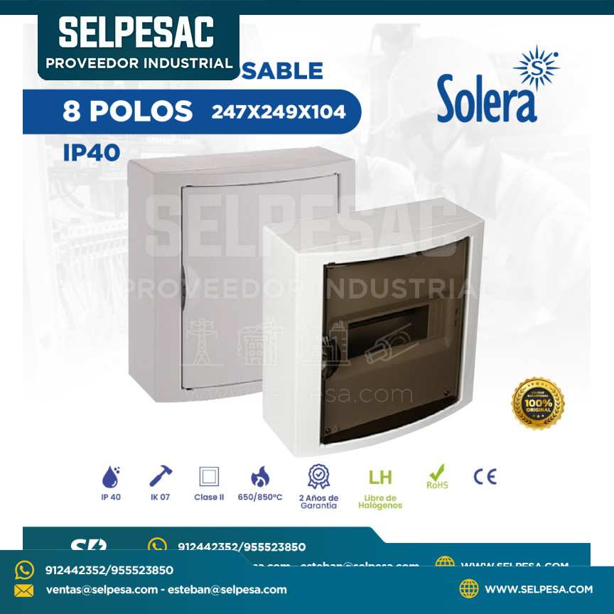 SOLERA - TABLERO ADOSABLE TERMOPLÁSTICO 8 POLOS 247X249X104 IP40